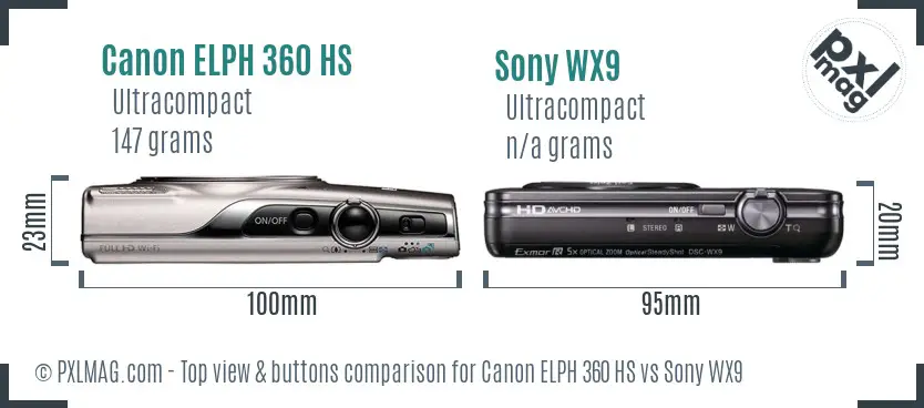 Canon ELPH 360 HS vs Sony WX9 top view buttons comparison