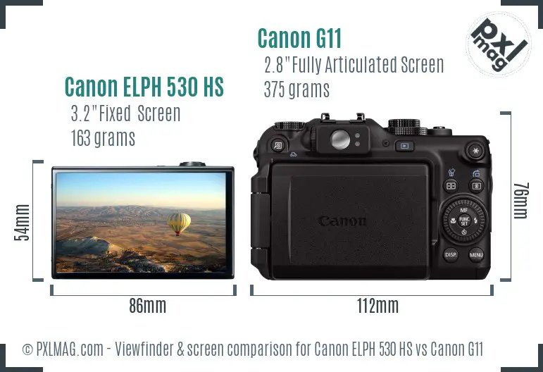 Canon ELPH 530 HS vs Canon G11 Screen and Viewfinder comparison Canon ELPH 530 HS vs Canon G11 Screen and Viewfinder comparison