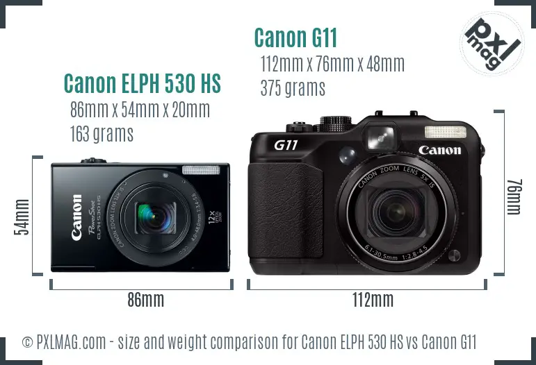 Canon ELPH 530 HS vs Canon G11 size comparison Canon ELPH 530 HS vs Canon G11 size comparison
