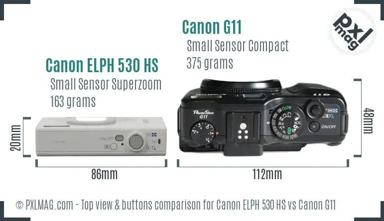 Canon ELPH 530 HS vs Canon G11 top view buttons comparison Canon ELPH 530 HS vs Canon G11 top view buttons comparison