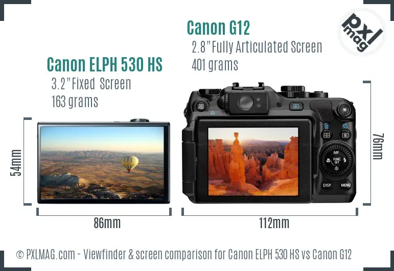 Canon ELPH 530 HS vs Canon G12 Screen and Viewfinder comparison