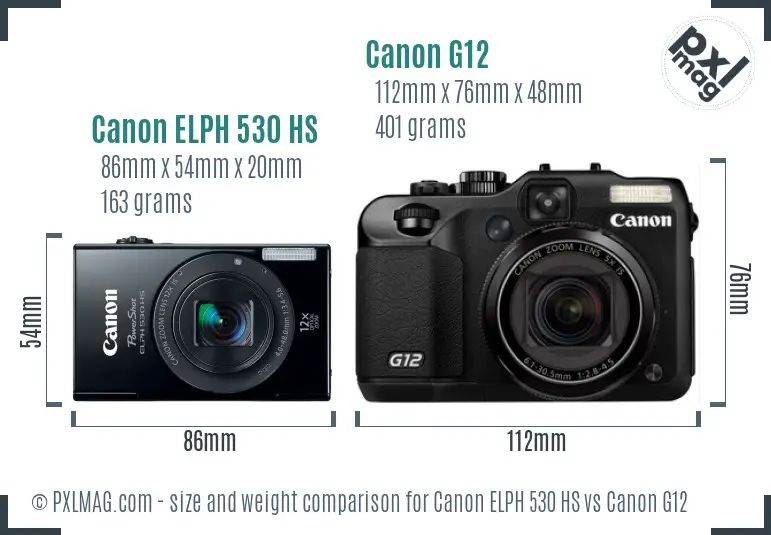 Canon ELPH 530 HS vs Canon G12 size comparison