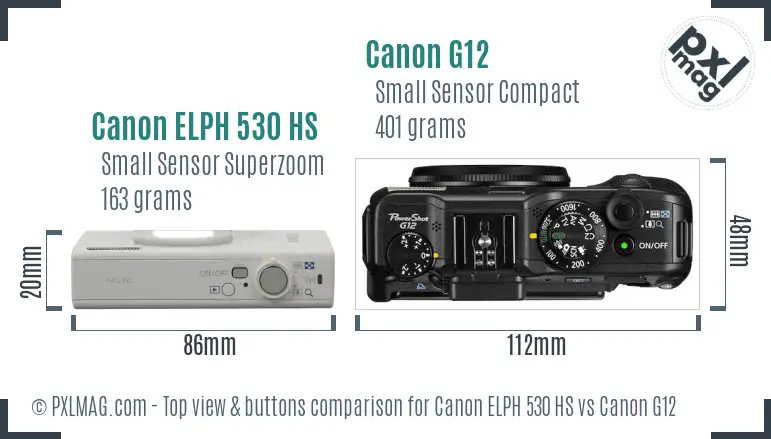 Canon ELPH 530 HS vs Canon G12 top view buttons comparison