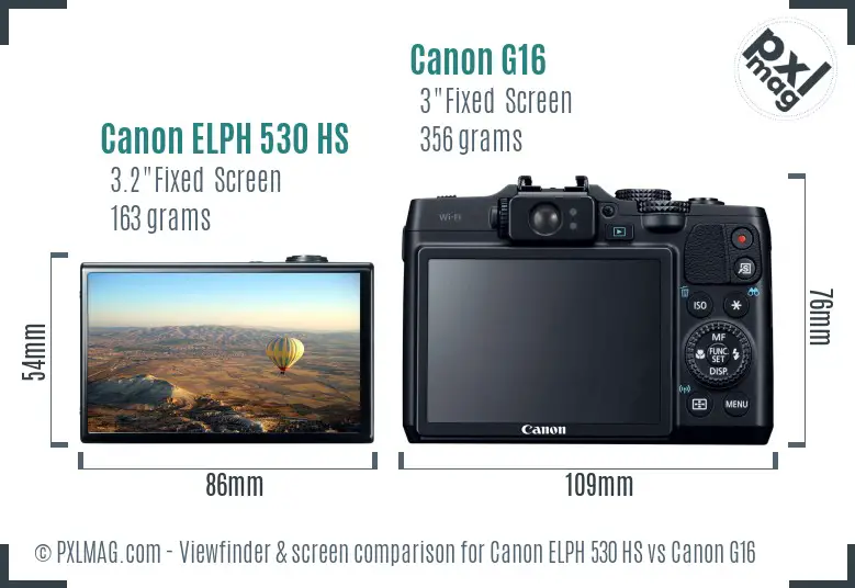 Canon ELPH 530 HS vs Canon G16 Screen and Viewfinder comparison