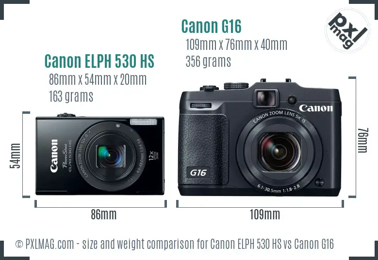 Canon ELPH 530 HS vs Canon G16 size comparison