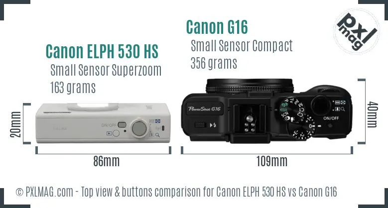 Canon ELPH 530 HS vs Canon G16 top view buttons comparison