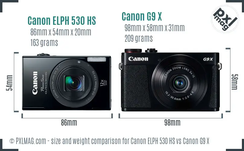 Canon ELPH 530 HS vs Canon G9 X size comparison