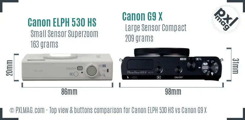 Canon ELPH 530 HS vs Canon G9 X top view buttons comparison