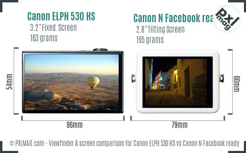 Canon ELPH 530 HS vs Canon N Facebook ready Screen and Viewfinder comparison