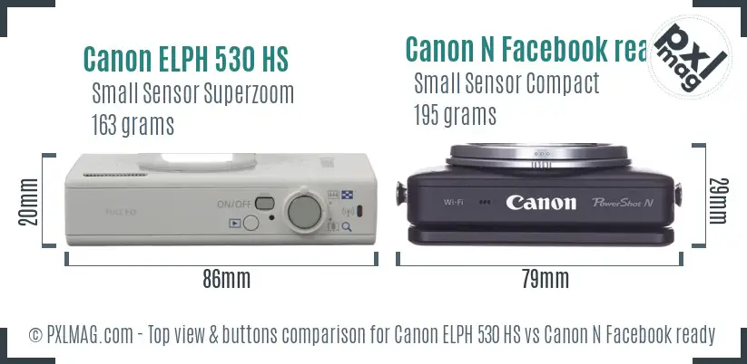 Canon ELPH 530 HS vs Canon N Facebook ready top view buttons comparison