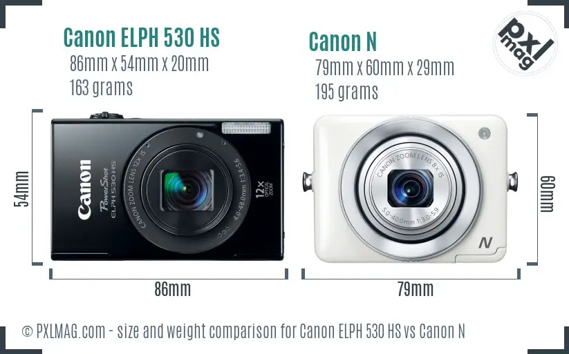 Canon ELPH 530 HS vs Canon N size comparison