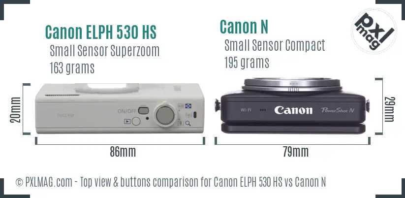 Canon ELPH 530 HS vs Canon N top view buttons comparison