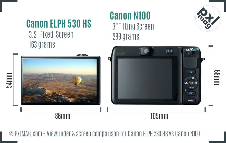 Canon ELPH 530 HS vs Canon N100 Screen and Viewfinder comparison