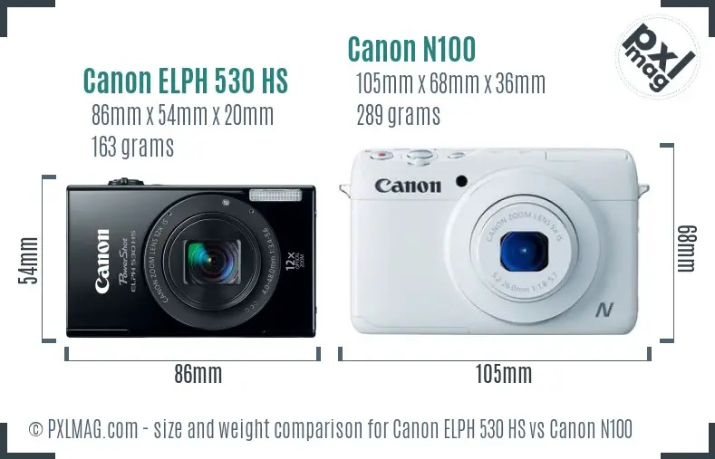 Canon ELPH 530 HS vs Canon N100 size comparison