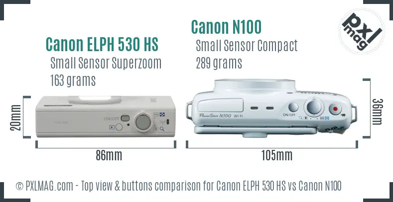 Canon ELPH 530 HS vs Canon N100 top view buttons comparison
