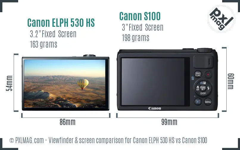Canon ELPH 530 HS vs Canon S100 Screen and Viewfinder comparison Canon ELPH 530 HS vs Canon S100 Screen and Viewfinder comparison