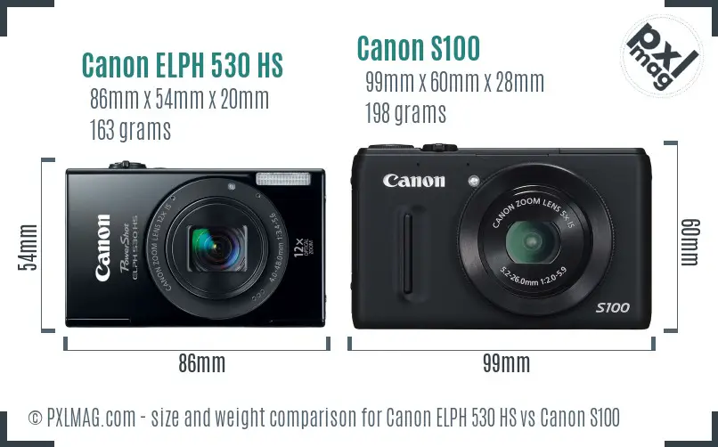 Canon ELPH 530 HS vs Canon S100 size comparison Canon ELPH 530 HS vs Canon S100 size comparison