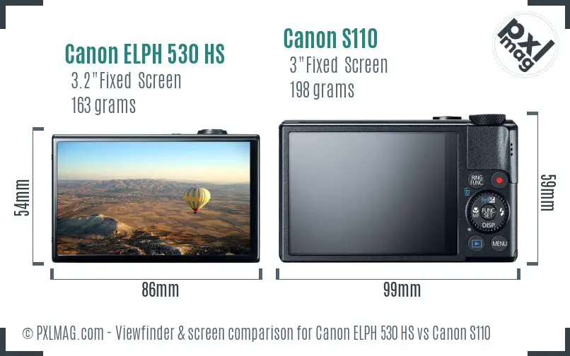 Canon ELPH 530 HS vs Canon S110 Screen and Viewfinder comparison