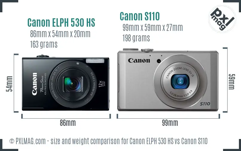 Canon ELPH 530 HS vs Canon S110 size comparison