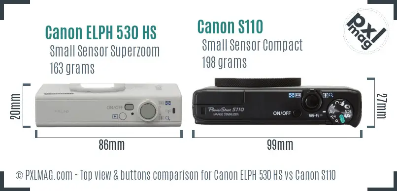 Canon ELPH 530 HS vs Canon S110 top view buttons comparison