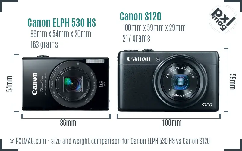 Canon ELPH 530 HS vs Canon S120 size comparison