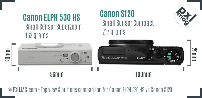 Canon ELPH 530 HS vs Canon S120 top view buttons comparison