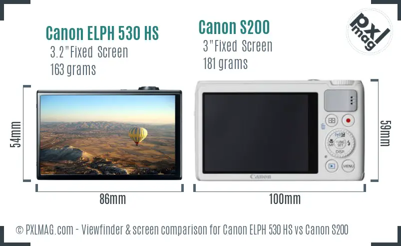 Canon ELPH 530 HS vs Canon S200 Screen and Viewfinder comparison