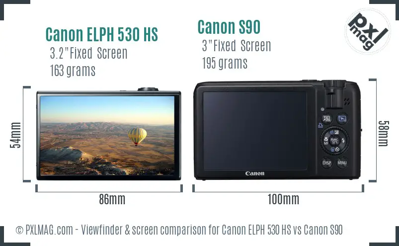 Canon ELPH 530 HS vs Canon S90 Screen and Viewfinder comparison