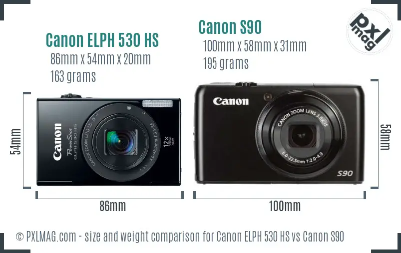 Canon ELPH 530 HS vs Canon S90 size comparison