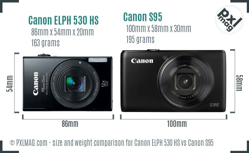 Canon ELPH 530 HS vs Canon S95 size comparison