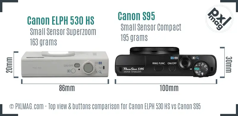 Canon ELPH 530 HS vs Canon S95 top view buttons comparison