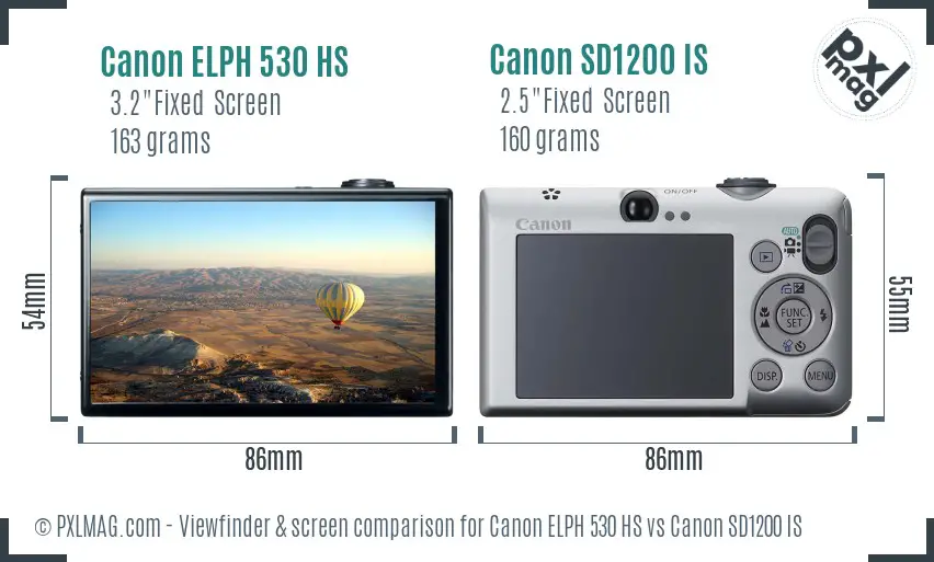 Canon ELPH 530 HS vs Canon SD1200 IS Screen and Viewfinder comparison