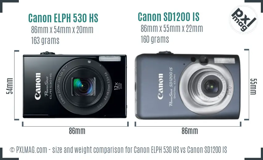 Canon ELPH 530 HS vs Canon SD1200 IS size comparison