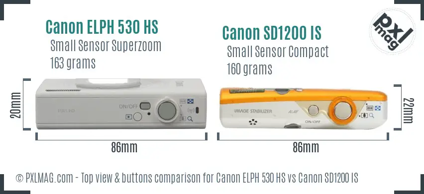 Canon ELPH 530 HS vs Canon SD1200 IS top view buttons comparison