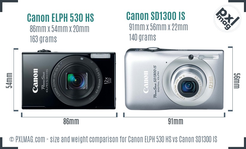 Canon ELPH 530 HS vs Canon SD1300 IS size comparison Canon ELPH 530 HS vs Canon SD1300 IS size comparison