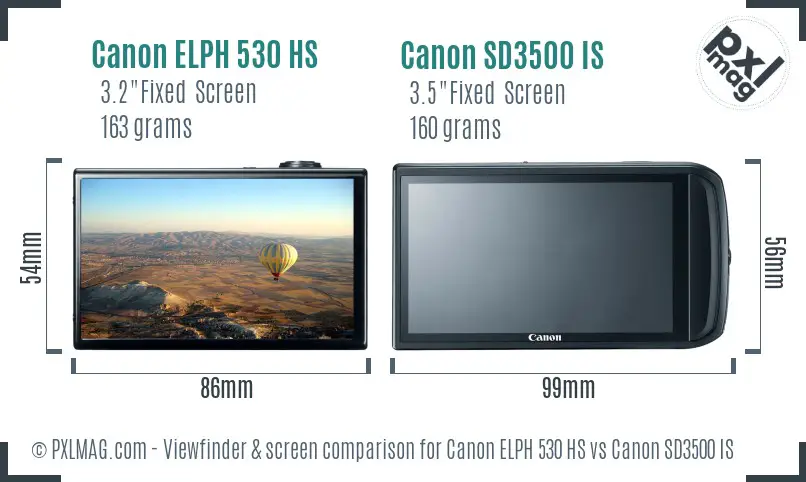Canon ELPH 530 HS vs Canon SD3500 IS Screen and Viewfinder comparison
