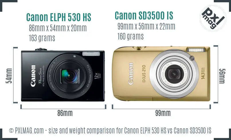 Canon ELPH 530 HS vs Canon SD3500 IS size comparison