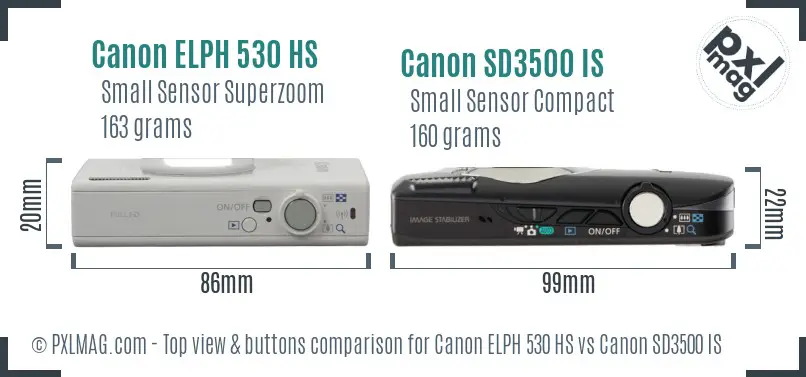 Canon ELPH 530 HS vs Canon SD3500 IS top view buttons comparison