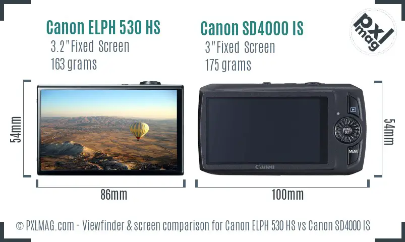 Canon ELPH 530 HS vs Canon SD4000 IS Screen and Viewfinder comparison Canon ELPH 530 HS vs Canon SD4000 IS Screen and Viewfinder comparison