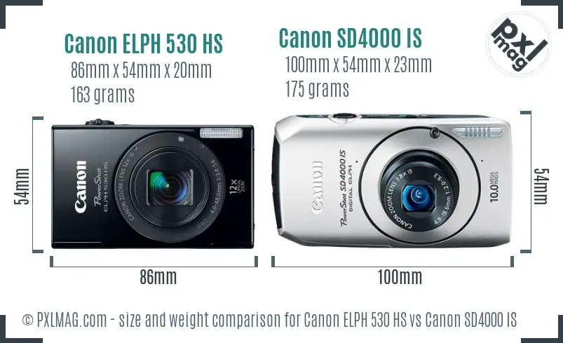 Canon ELPH 530 HS vs Canon SD4000 IS size comparison Canon ELPH 530 HS vs Canon SD4000 IS size comparison