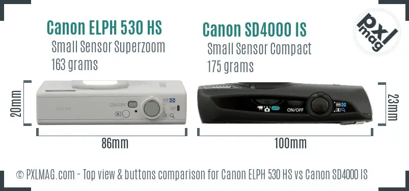 Canon ELPH 530 HS vs Canon SD4000 IS top view buttons comparison Canon ELPH 530 HS vs Canon SD4000 IS top view buttons comparison