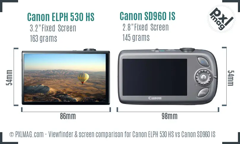 Canon ELPH 530 HS vs Canon SD960 IS Screen and Viewfinder comparison