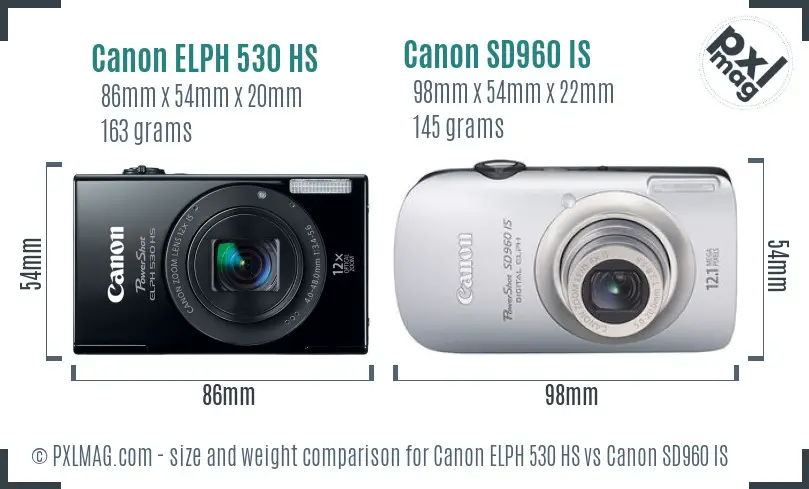 Canon ELPH 530 HS vs Canon SD960 IS size comparison