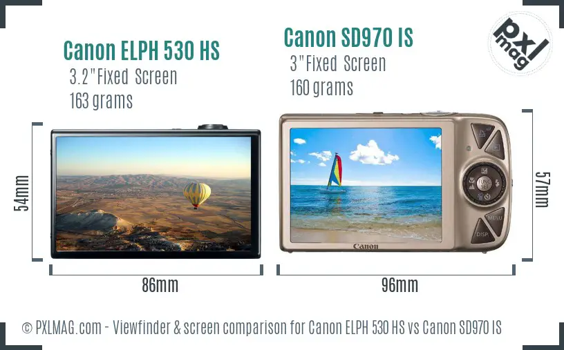 Canon ELPH 530 HS vs Canon SD970 IS Screen and Viewfinder comparison