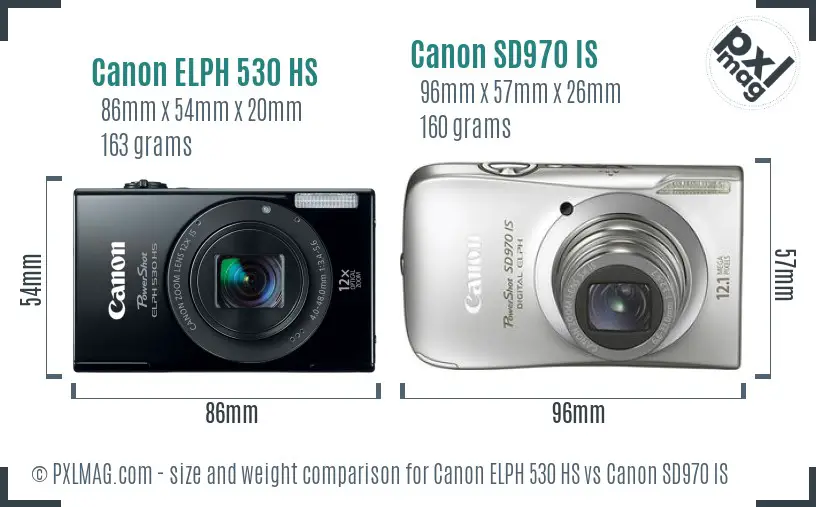 Canon ELPH 530 HS vs Canon SD970 IS size comparison