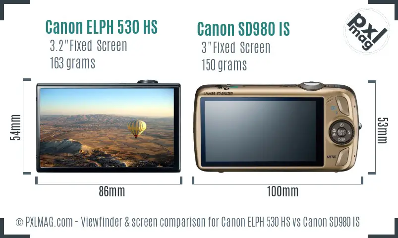 Canon ELPH 530 HS vs Canon SD980 IS Screen and Viewfinder comparison