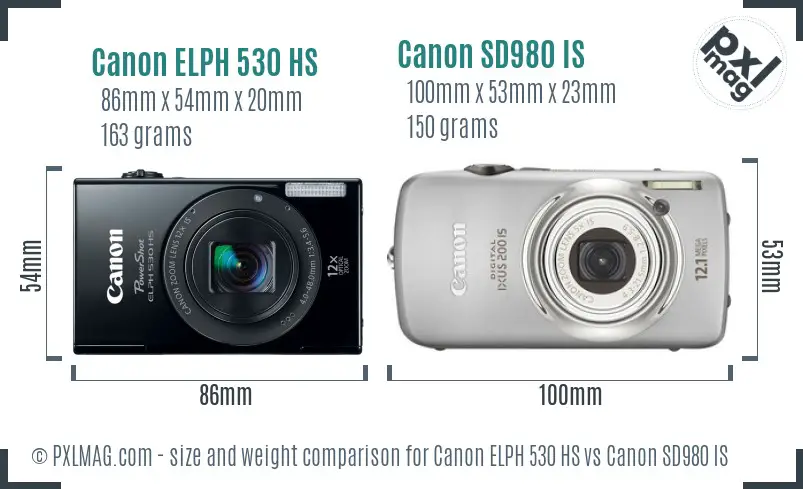 Canon ELPH 530 HS vs Canon SD980 IS size comparison