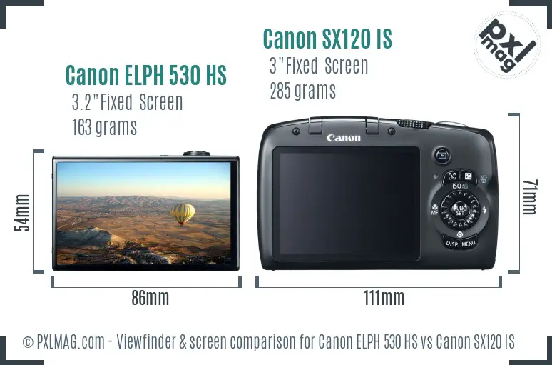 Canon ELPH 530 HS vs Canon SX120 IS Screen and Viewfinder comparison