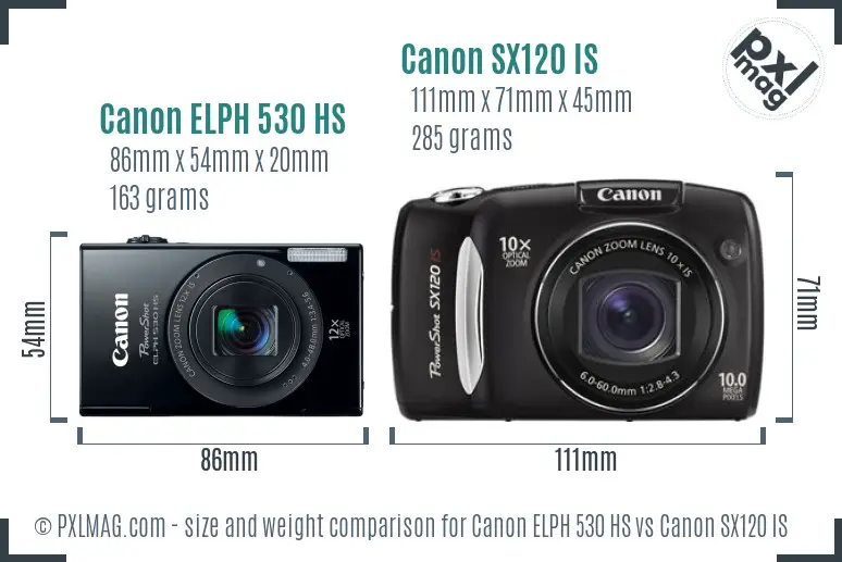 Canon ELPH 530 HS vs Canon SX120 IS size comparison