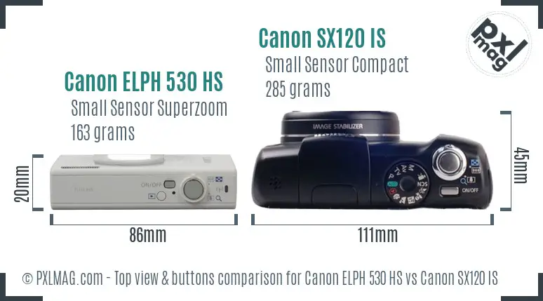 Canon ELPH 530 HS vs Canon SX120 IS top view buttons comparison